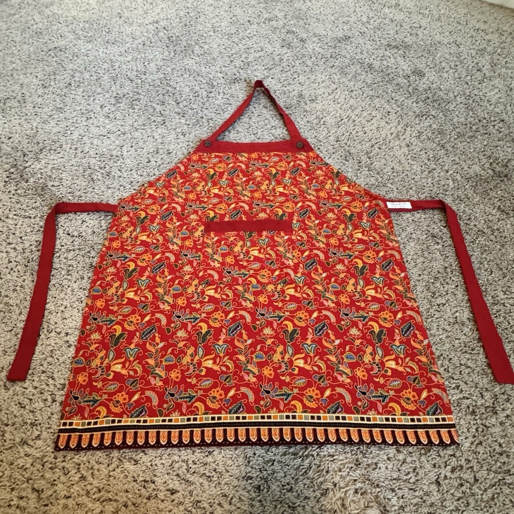 Singapore Exclusive Collection Red Floral Cotton Apron Adjustable Neck‎ Tie
